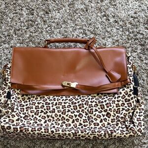 Leopard Print and Brown Leather Laptop Bag